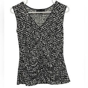 Vintage Y2K Black White Ruched Dot Print Sleeveless Top 90s 00s Size Large